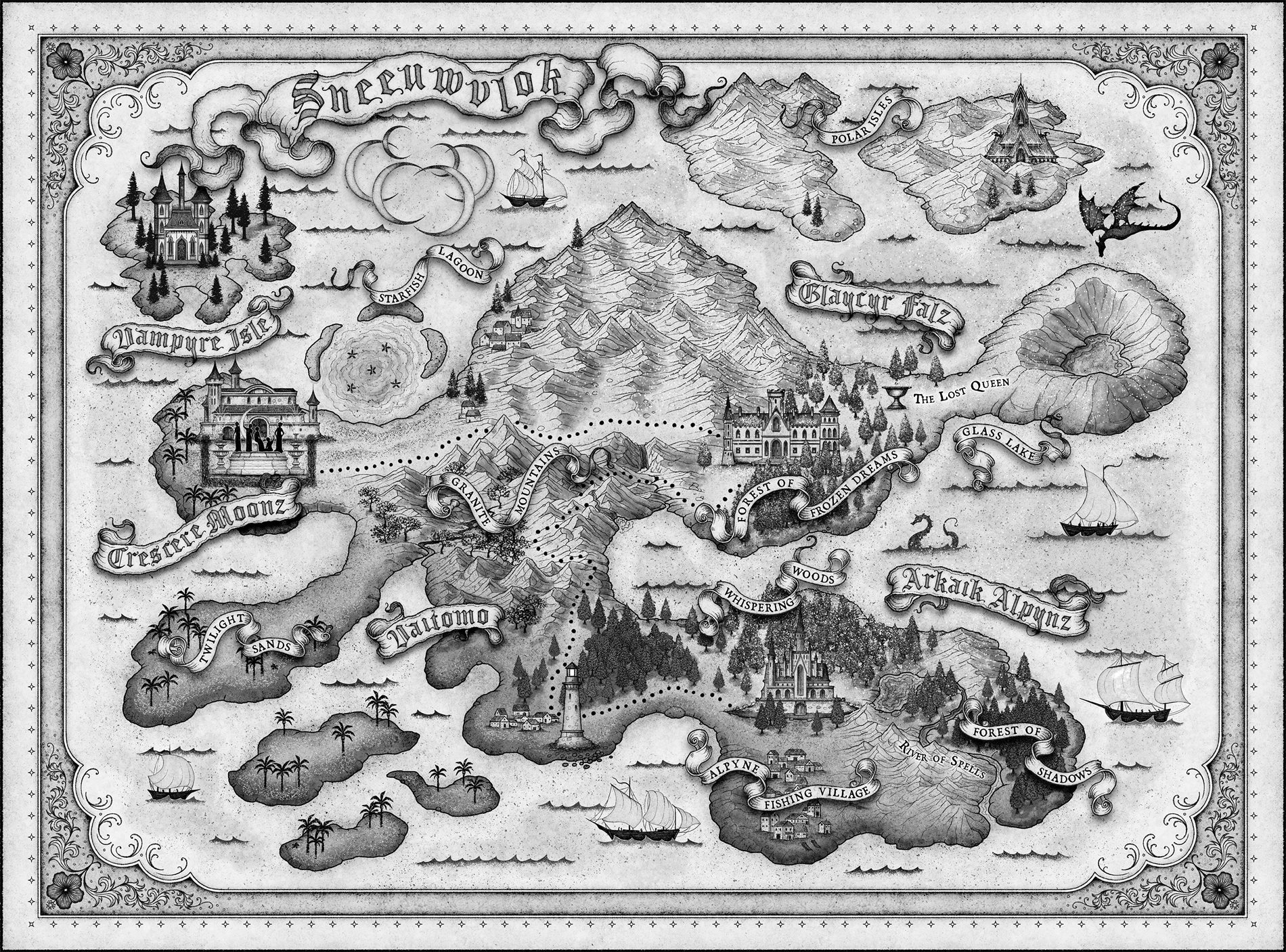 Official illustrated map of the Hybiscus Snowflakes world